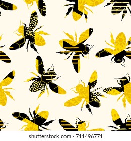 Seamless geometric pattern with bee. Trendy hand drawn textures. Modern abstract honey design for paper, fabric, interior decor and other users.