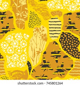 Seamless geometric pattern with bee. Trendy hand drawn textures. Modern abstract honey design for paper, fabric, interior decor and other users.