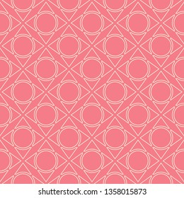 Seamless geometric pattern. Beige mixed geometric shapes on pink background