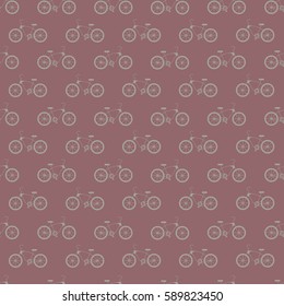 Seamless geometric pattern with bicycle on burgundy background