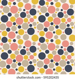 
Seamless geometric pattern with big confetti circles in retro pastel  colors  on beige background. EPS 8 stock vector.