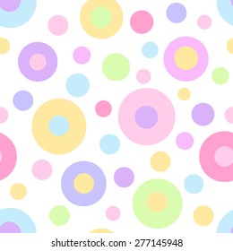 Seamless geometric pattern with big and small multicolored polka dot. Vector illustration.