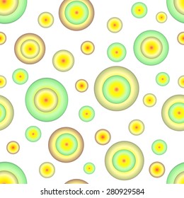 Seamless geometric pattern with big and small yellow - green circle. Vector illustration.