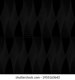 Seamless geometric pattern, black background with gray abstract lines. Template for printing, textiles, packaging, flyers, web design, fabric