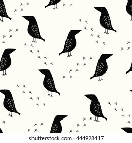 Seamless geometric pattern. Black crows.
