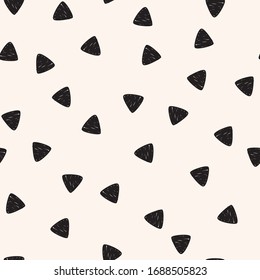 Seamless geometric pattern. Black hand drawn triangle background.