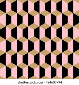 Seamless geometric pattern with black and pink hexagons