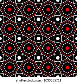 Seamless geometric pattern. Black red and white background for wallpapers, textile and fabrics
