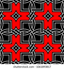 Seamless geometric pattern. Black red and white background for wallpapers, textile and fabrics