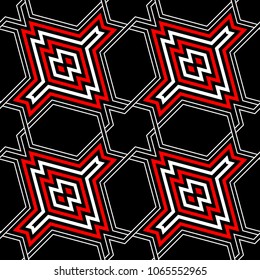Seamless geometric pattern. Black red and white background for wallpapers, textile and fabrics