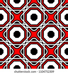 Seamless geometric pattern. Black red and white background for wallpapers, textile and fabrics