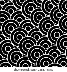 Seamless geometric pattern with black rings vector background 