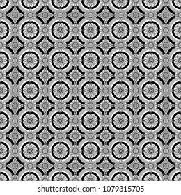 Seamless geometric pattern. Black, white and gray background. Vector seamless pattern. Colorful texture. Abstract geometric pattern. Geometric background with rhombus, dots and nodes.