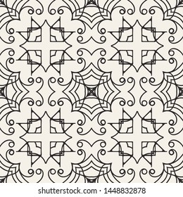 Seamless geometric pattern. Black and white ornamental background. Endless repeating ornate modern art deco texture for wallpaper, packaging, banners, invitations, business cards, fabric prints