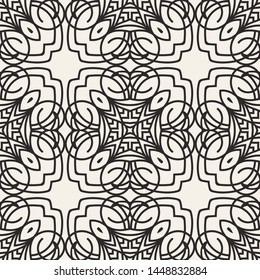 Seamless geometric pattern. Black and white ornamental background. Endless repeating ornate modern art deco texture for wallpaper, packaging, banners, invitations, business cards, fabric prints