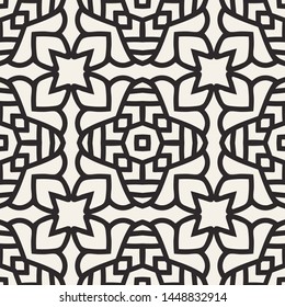 Seamless geometric pattern. Black and white ornamental background. Endless repeating ornate modern art deco texture for wallpaper, packaging, banners, invitations, business cards, fabric prints