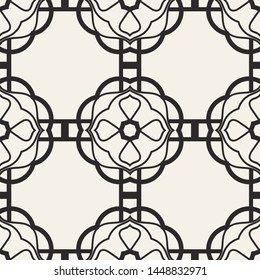 Seamless geometric pattern. Black and white ornamental background. Endless repeating ornate modern art deco texture for wallpaper, packaging, banners, invitations, business cards, fabric prints