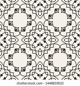 Seamless geometric pattern. Black and white ornamental background. Endless repeating ornate modern art deco texture for wallpaper, packaging, banners, invitations, business cards, fabric prints