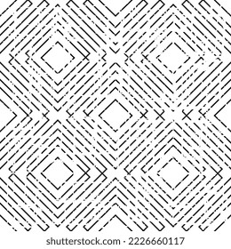 Seamless geometric pattern black and white with different rhombuses, textured. Seamless vector illustration