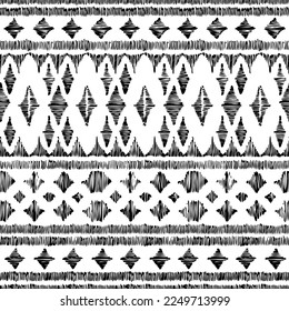 Seamless geometric pattern. Black and white striped ornament. Grunge ink texture. Vector illustration.