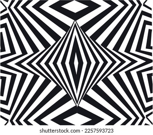 Seamless geometric  pattern ,black and white stripes. zigzag effect.Optical illusion,abstract lines, geometric tile in op art. Futuristic and vibrant background design.