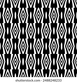 Seamless geometric pattern. Black and white colour. Design with geometric shapes For printing on fabric, wallpaper, gift paper. Vector