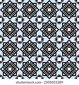 Seamless geometric pattern in black and white color on blue background design for background, tiles, fabric, texture, textile, wrapping, cover, printing, wallpaper. 