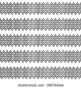 Seamless geometric pattern. Black and white pattern of stripes and zigzags, painted by hand.