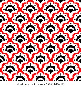 Seamless geometric pattern black-white pattern on a red background.