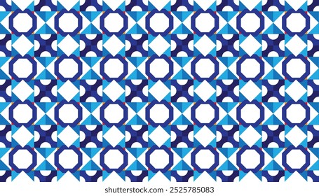 Seamless geometric pattern of blue combination shapes. Perfect for printing, design backgrounds, wallpaper and tiles, gift wrapping