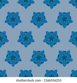 seamless geometric pattern with blue flowers in pentagon shapes