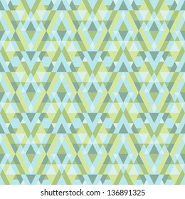 Seamless geometric pattern with blue and green neon triangles
