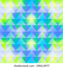 Seamless geometric pattern of blue and green triangle and stripes