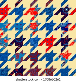 Patrón geométrico impecable. Patrón Blue Hounds-tooth en estilo de mosaico.Imagen vectorial.