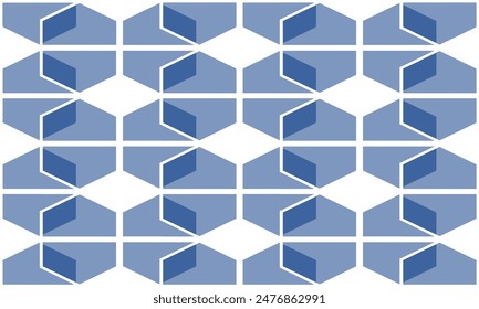 seamless geometric pattern, blue pentagon arranged in horizontal rows repeat seamless pattern, replete image design for fabric print or wallpaper or backdrop or wrap paper print, overlap, diamond 