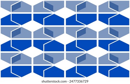 seamless geometric pattern, blue pentagon arranged in horizontal rows repeat seamless pattern, replete image design for fabric print or wallpaper or backdrop or wrap paper print, overlap, diamond