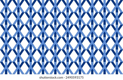 Nahtloses geometrisches Muster, blau karierte Textur, blaues Diamant-Rechteck-Schachbrett-Wiederholungsmuster, Volles Bild, Design für Stoffdruck, Rhombus Pfeil nach unten Horizontale Reihe, Dreieck