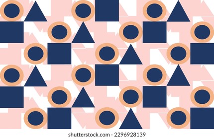 seamless geometric pattern with blue square and circle step repeat style, replete image design for fabric printing