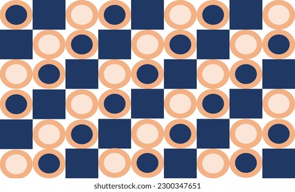 seamless geometric pattern with blue square and circle step repeat style, replete image design for fabric printing
