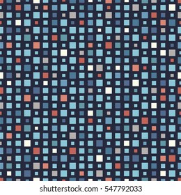 Seamless geometric pattern - blue squares on dark background