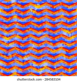 Seamless geometric pattern with blue stripes and  triangles