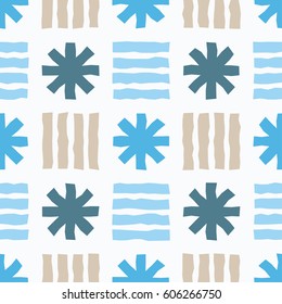 Seamless geometric pattern in blue tones and beige.