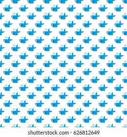 Seamless geometric pattern with blue whale. Repeating vector abstract background.