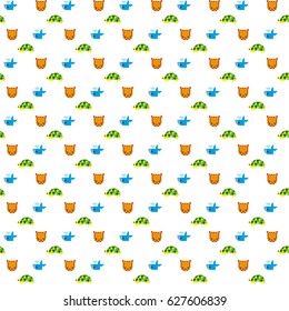 Seamless geometric pattern with blue whale, turtle, tiger, lion. Repeating vector abstract background.