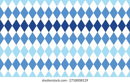 Padrão geométrico contínuo com formas de losango azul e branco, repetindo azulejos de diamante para impressão têxtil e papel de parede digital, ornamento argyle simétrico para decoração de superfície moderna