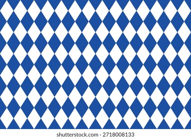 Padrão geométrico contínuo com formas de losango azul e branco, repetindo azulejos de diamante para impressão têxtil e papel de parede digital, ornamento argyle simétrico para decoração de superfície moderna
