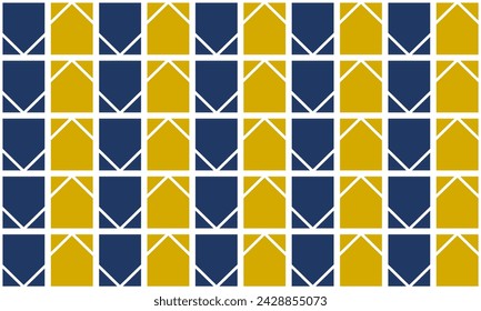 seamless geometric pattern, blue and yellow pentagon arranged in vertical column repeat seamless pattern, replete image design for fabric print or wallpaper or backdrop, wrap paper print, up and down 