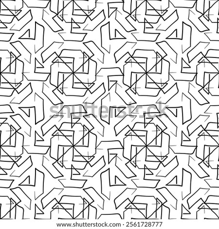 Seamless geometric pattern with boats in black and white