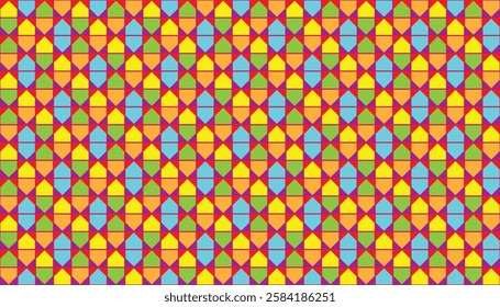 Seamless geometric pattern is bold and energetic. brightly colored patterns and a dynamic arrangement of shapes provide a strong visual impact