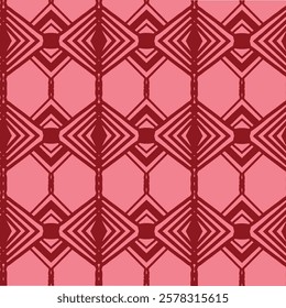 Seamless geometric pattern with bold red and pink tones. A modern, abstract design featuring intricate diamond shapes, perfect for textiles, wallpapers, branding, and digital backgrounds